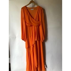 NWT ASOS Wrap Waist Maxi Dress With Double Layer Skirt And Long Sleeve, 8